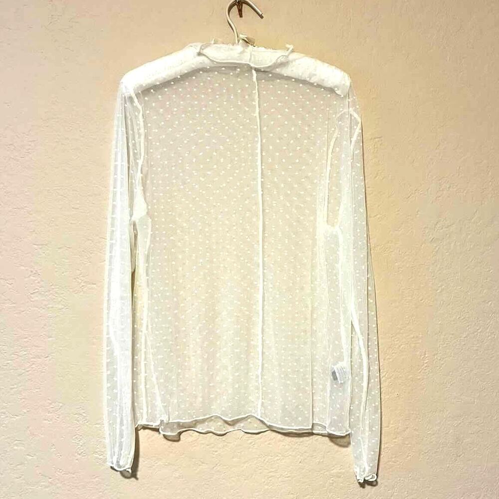 Women's Ivory Long Sleeve High Neck Swiss Dot Sheer Shirt - Size XL